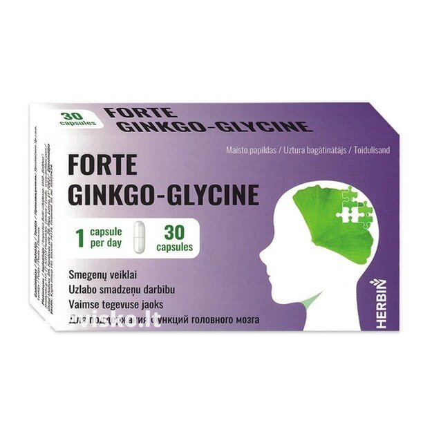 Maisto papildas Glicinas + Ginkgo Biloba smegenų veiklai, 30 kap.