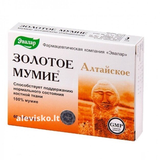 Išgrynintas Altajaus auksinis mumijo 200 mg, 60 TAB.