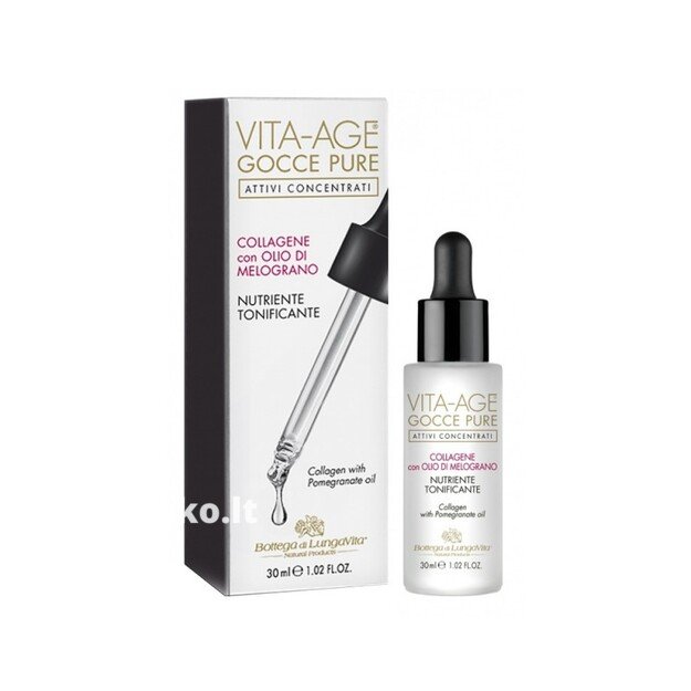 Serumas veidui VITA-AGE GOCCE PURE (Kolagenas + granatų kauliukų aliejus), 30 ml.