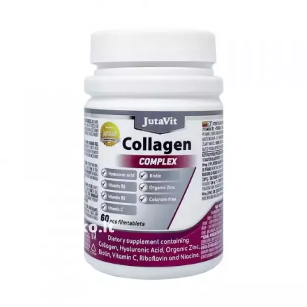 Maisto papildas JUTAVIT COLLAGEN COMPLEX kolagenas, hialuronas, cinkas, B2, B3, biotinas, 60 tab.