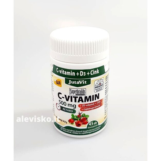 Vitaminas C 500 mg +vit. D3+cinkas+erškėčių ekstr. 45 tab. 